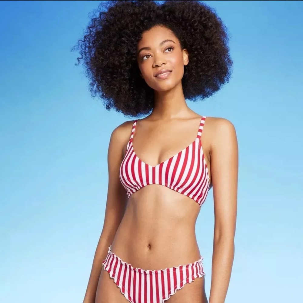 Shade & Shore Hidden Underwire Bikini Top Red& White Stripe 34DD NWT